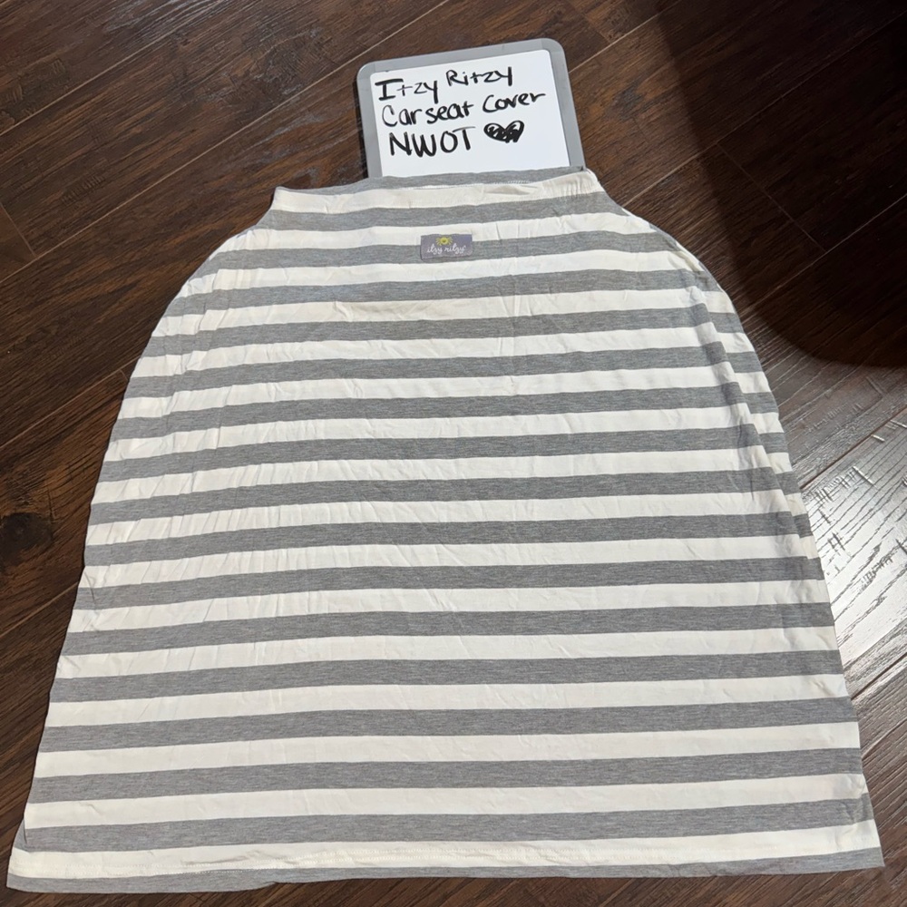 Itzy Ritzy Striped Gray and White car seat/nursing Cover
